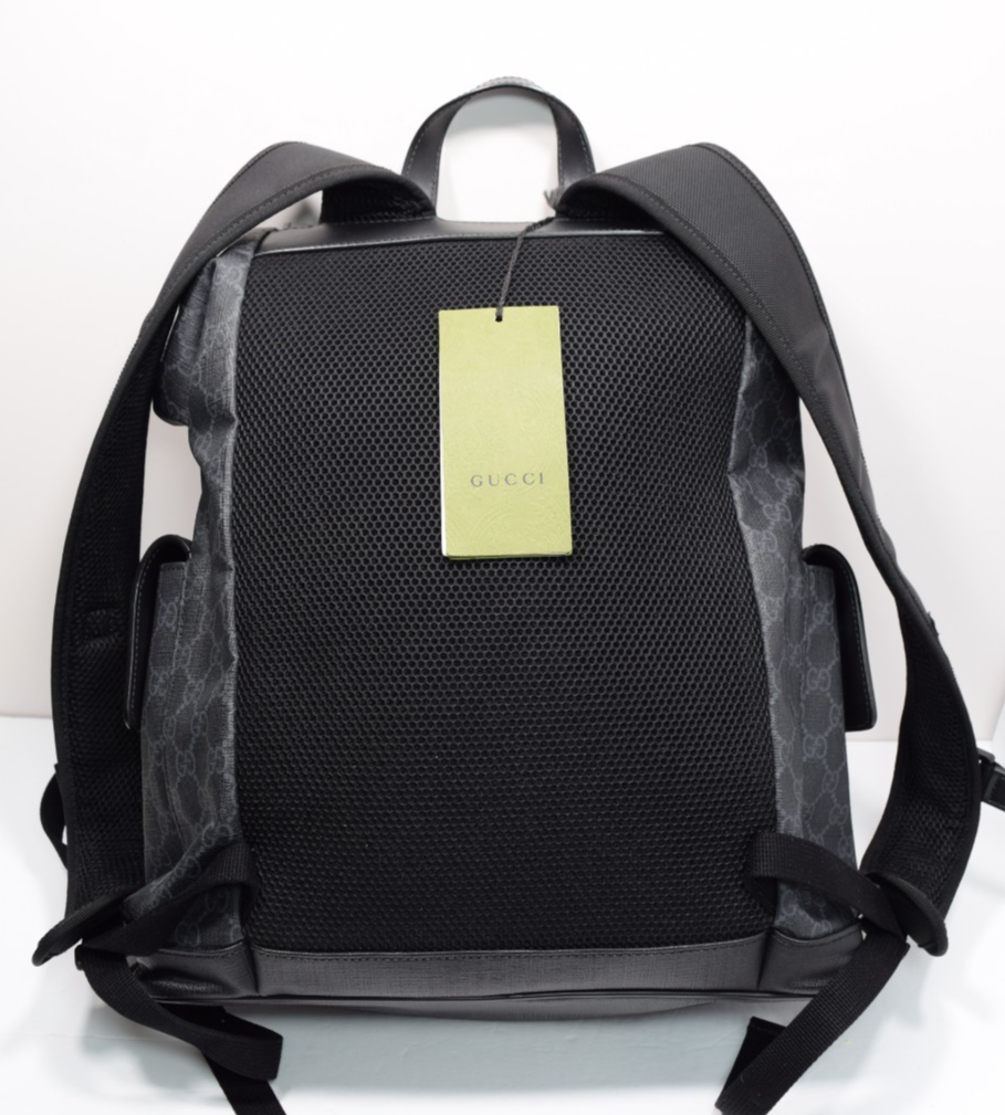 GUCCI 495563 GG Supreme Canvas Backpack Black Leather Trim Men's Bag #11