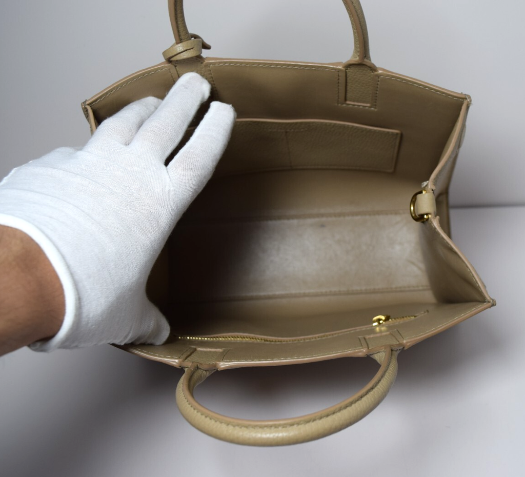 Burberry Frances Tote Leather Beige Mini #7