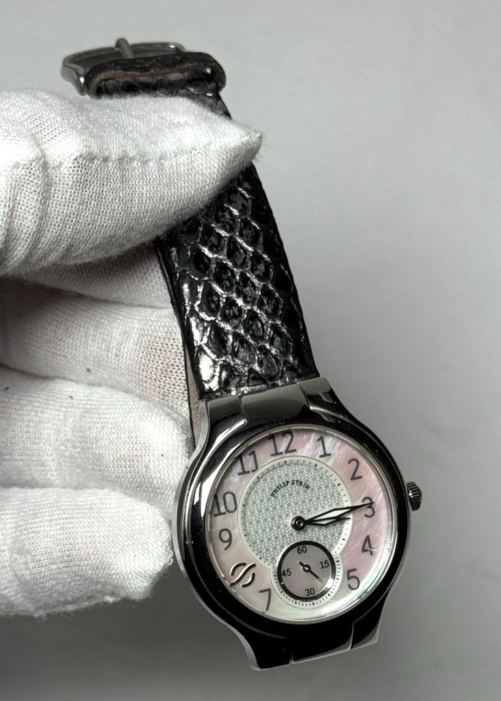 Philip Stein Signature 1 Ladies Watch 32mm MOP Dial Python Strap Stainless Steel #10
