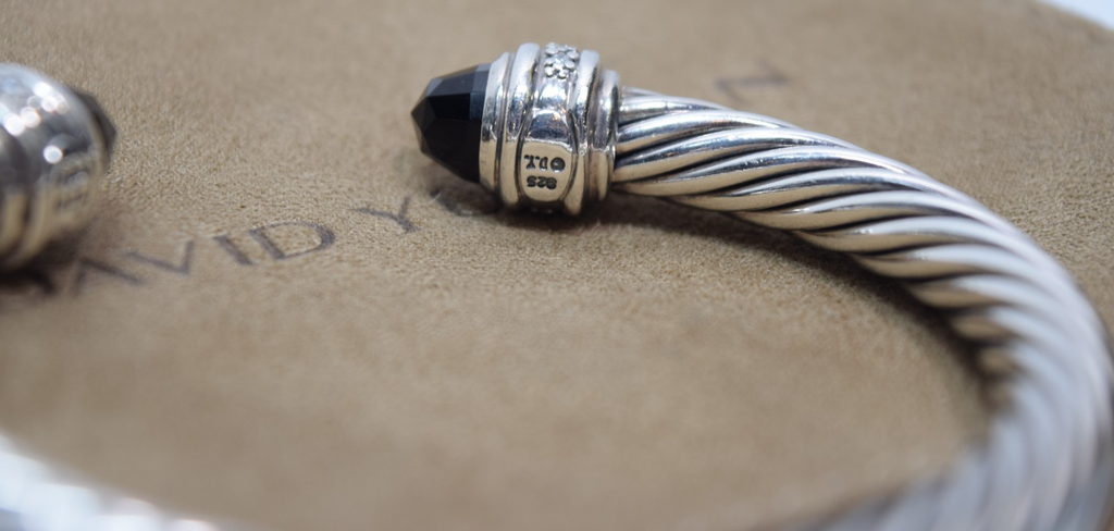 David Yurman 7mm Cable Bracelet Sterling Silver Black Onyx & Diamond Ends #3