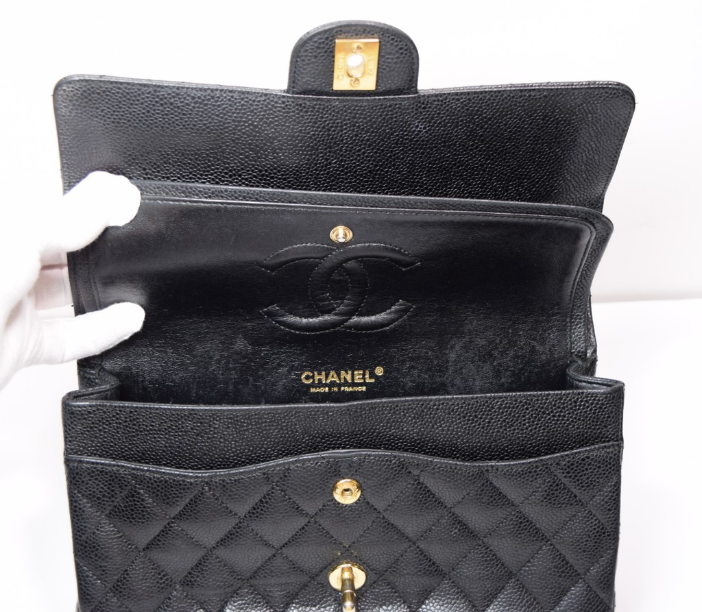 Chanel Classic Double Flap Bag Quilted Caviar Medium - Black - *Shows Wear* #16