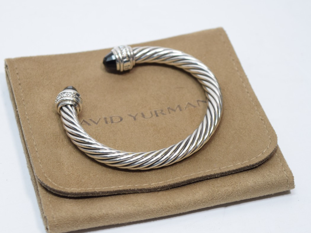 David Yurman 7mm Cable Bracelet Sterling Silver Black Onyx & Diamond Ends #2