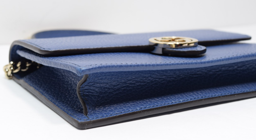 GUCCI Dollar Interlocking G Calfskin Leather Chain Wallet Crossbody Bag Blue #3
