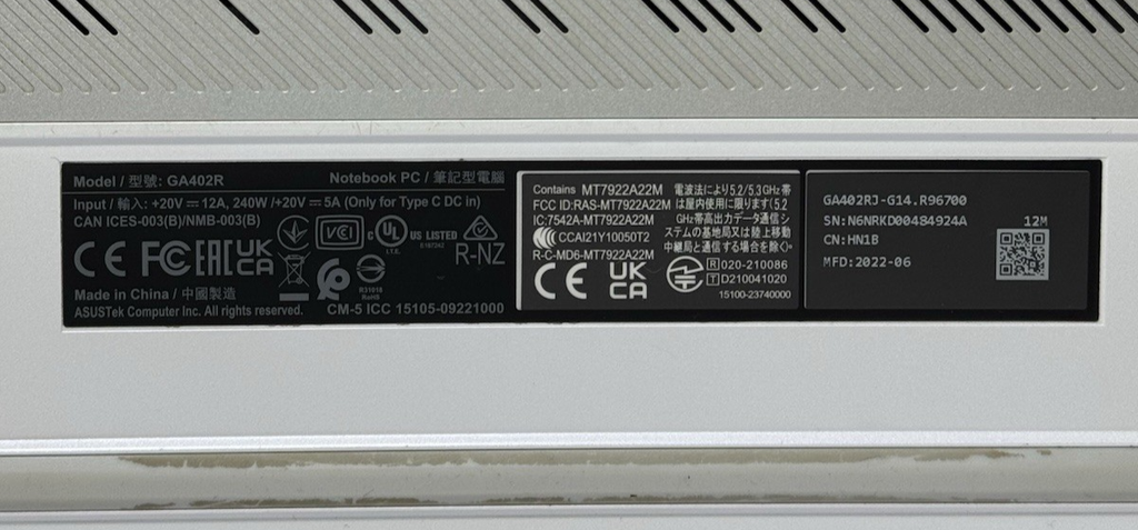 ASUS ROG Zephyrus 14" Ryzen 9 6900HS 3.3GHz RX 6700S 16GB 1TB SSD W11H #10