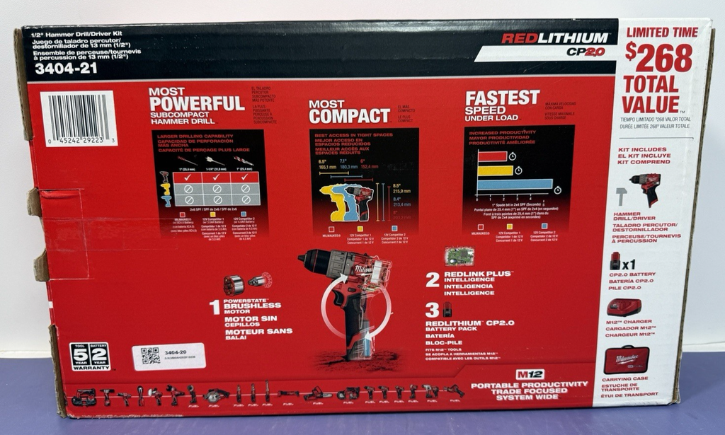 Milwaukee 3404-22 M12 FUEL 12V 1/2" Cordless Li-Ion Hammer Drill/Driver Kit #1