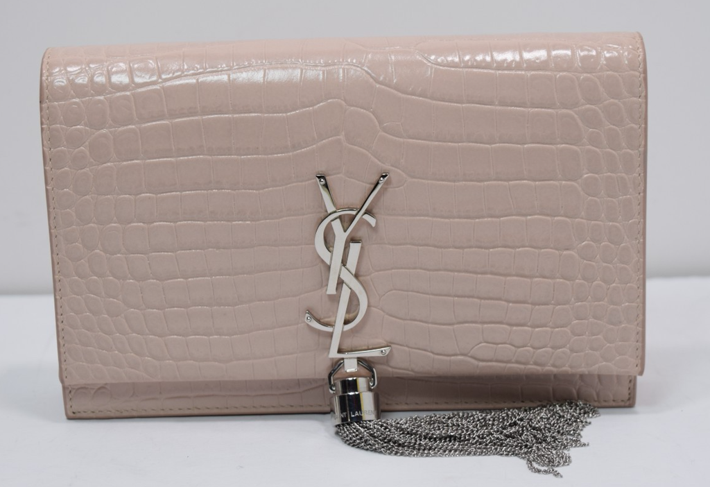 Saint Laurent Classic Monogram Tassel Crossbody Bag Crocodile Embossed Pink #1