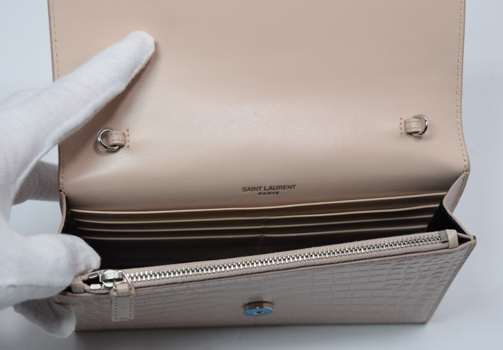 Saint Laurent Classic Monogram Tassel Crossbody Bag Crocodile Embossed Pink #3