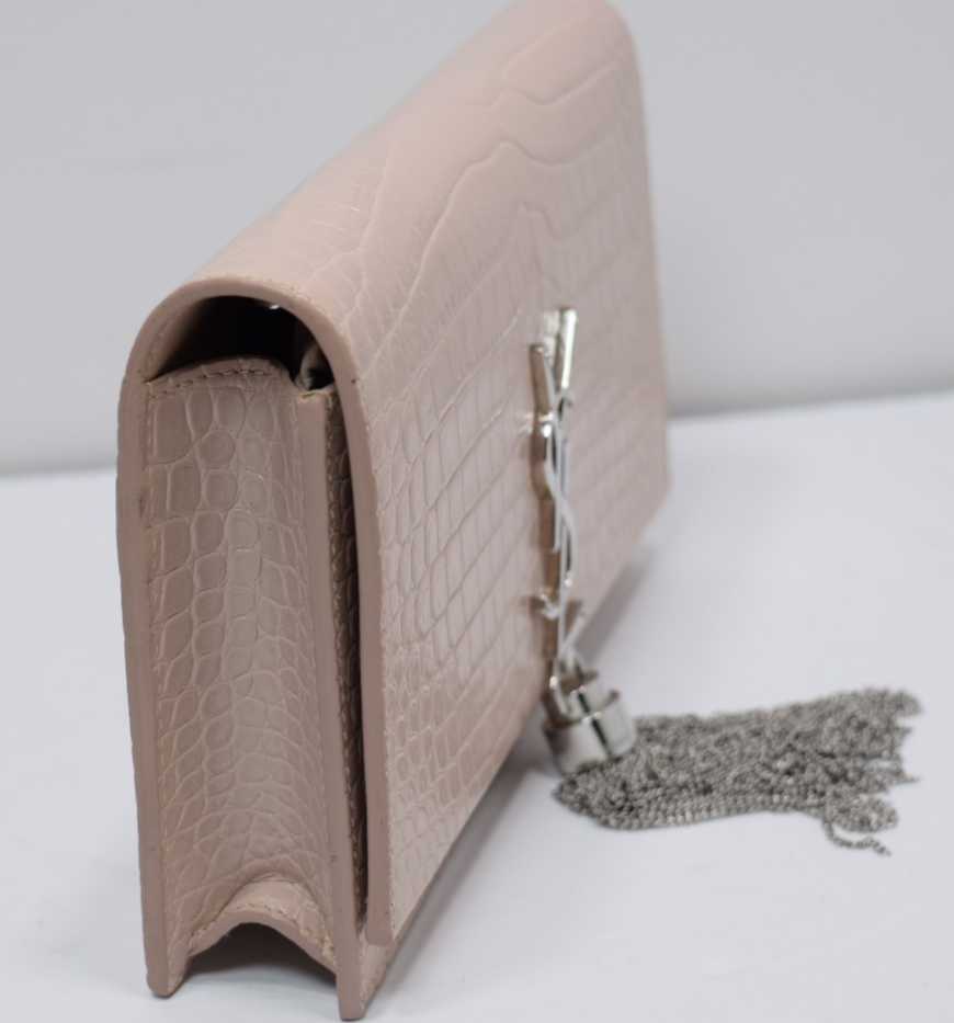 Saint Laurent Classic Monogram Tassel Crossbody Bag Crocodile Embossed Pink #5