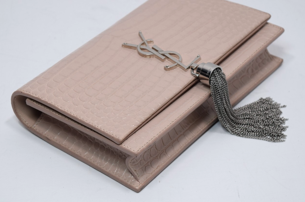 Saint Laurent Classic Monogram Tassel Crossbody Bag Crocodile Embossed Pink #8