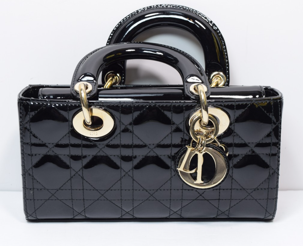 Christian Dior Lady D-Joy Bag Cannage Quilt Patent Small Black -No Strap #4