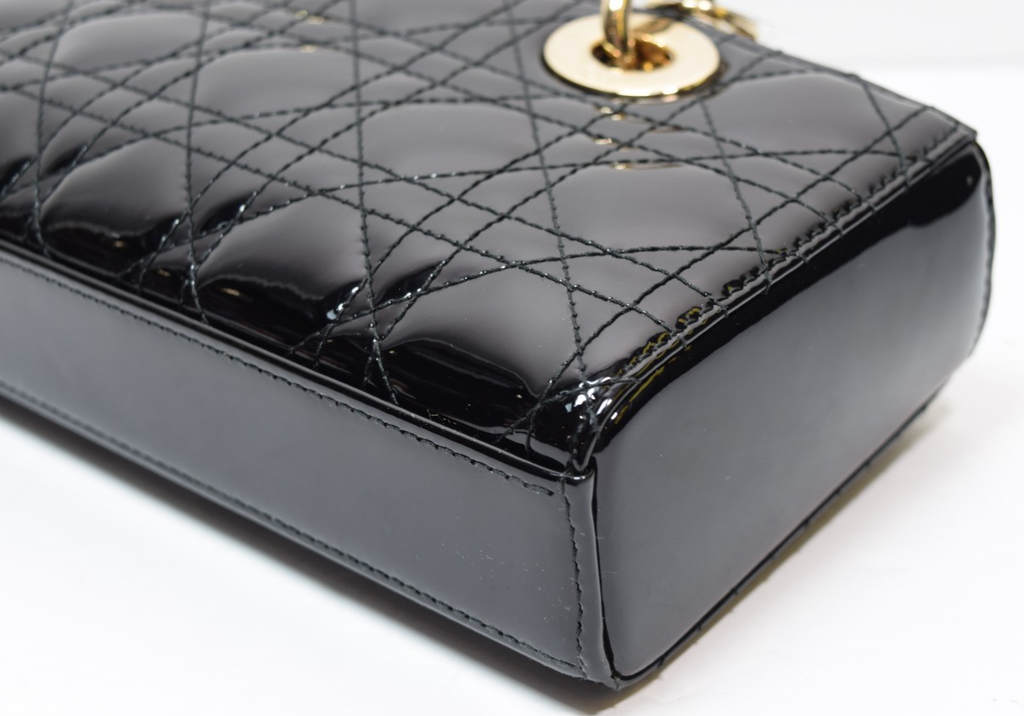 Christian Dior Lady D-Joy Bag Cannage Quilt Patent Small Black -No Strap #7