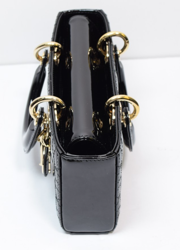 Christian Dior Lady D-Joy Bag Cannage Quilt Patent Small Black -No Strap #13
