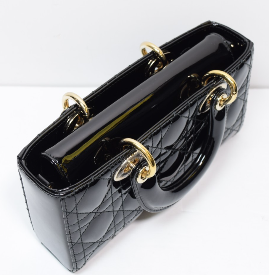 Christian Dior Lady D-Joy Bag Cannage Quilt Patent Small Black -No Strap #14