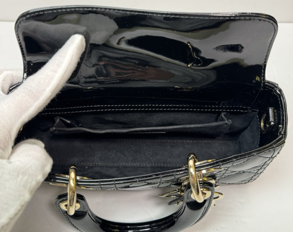 Christian Dior Lady D-Joy Bag Cannage Quilt Patent Small Black -No Strap #18
