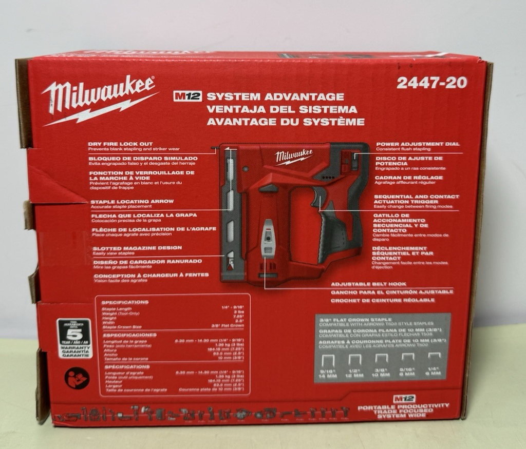 Milwaukee ‎2447-20 M12 12V Cordless 3/8” Crown Stapler Tool Only - New Sealed #1