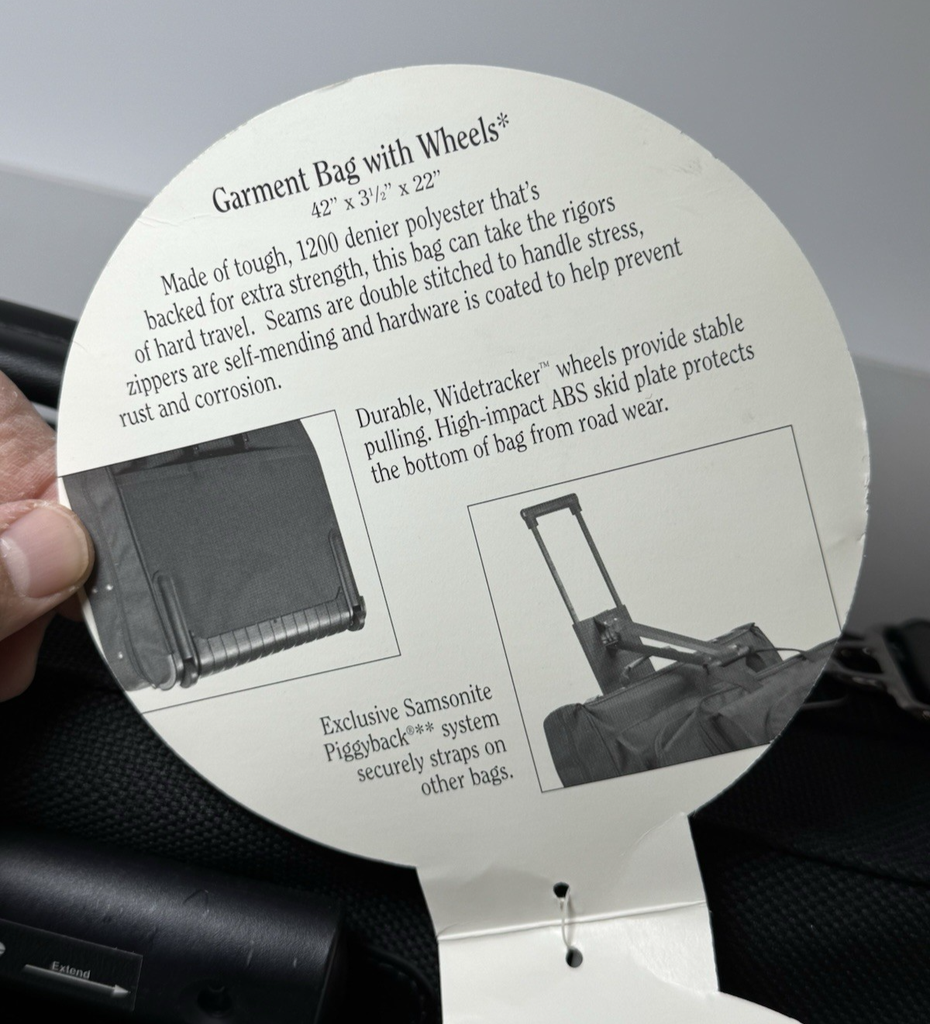 Samsonite Rolling Garment Bag w/ Wheels 42" Black Travel Suit Carry Case #10