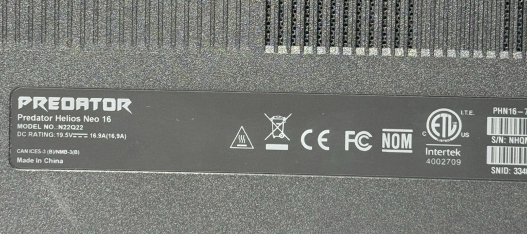 Acer Predator Helios Neo 16 i7-13700HX/RTX 4060, 32GB, 1TB SSD, W11H, 100% Batt #6