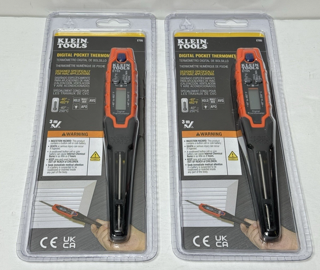 Klein Tools Digital Pocket Thermometer ET05 Lot Of 2 -New Sealed #2