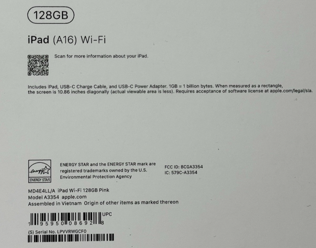 Apple 11" iPad A16 chip with Wi-Fi 128GB Pink, A3354 100% batt #4