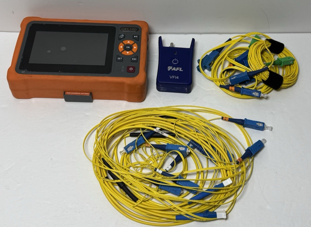 Tempo Communications OFL100-NA OTDR Fiber Tester + AFL VFI4+Cables & Bags-Lot #3