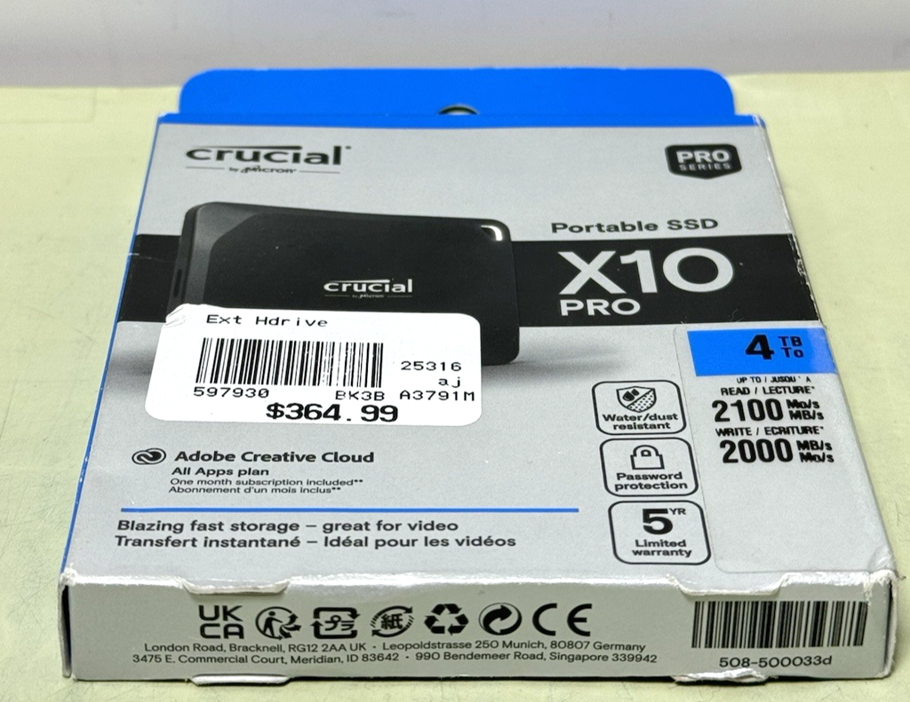Crucial X10 Pro 4TB USB-C External SSD-Black CT4000X10PROSSD9-New Sealed #3