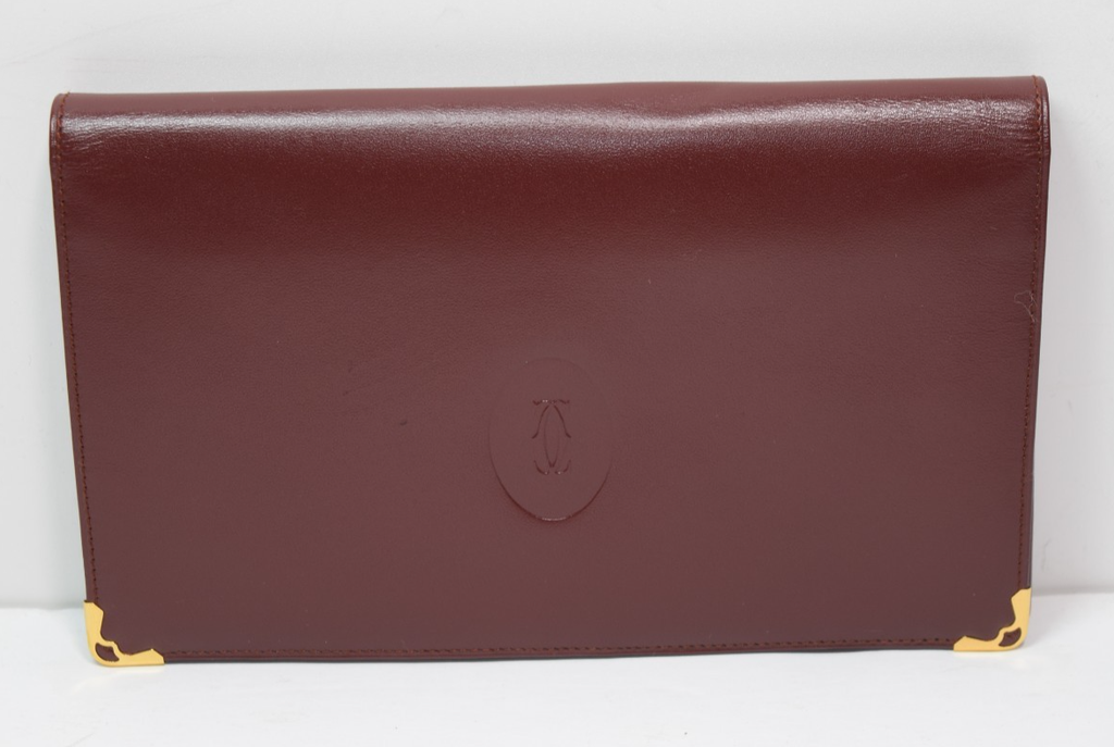Cartier Long Folding Wallet Burgundy Leather  "Double C" Logo #1