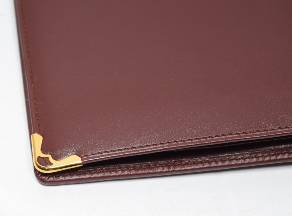 Cartier Long Folding Wallet Burgundy Leather  "Double C" Logo #5