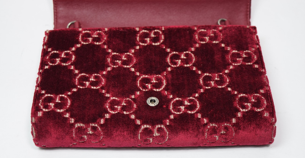 Gucci Dionysus Velvet GG Monogram Chain Wallet Red #5
