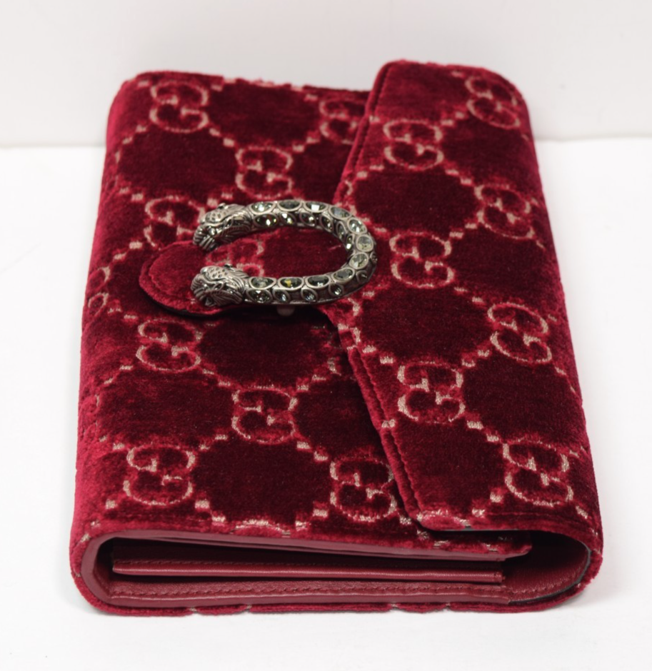 Gucci Dionysus Velvet GG Monogram Chain Wallet Red #7