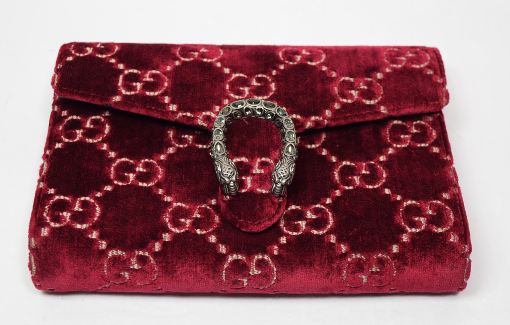 Gucci Dionysus Velvet GG Monogram Chain Wallet Red #9