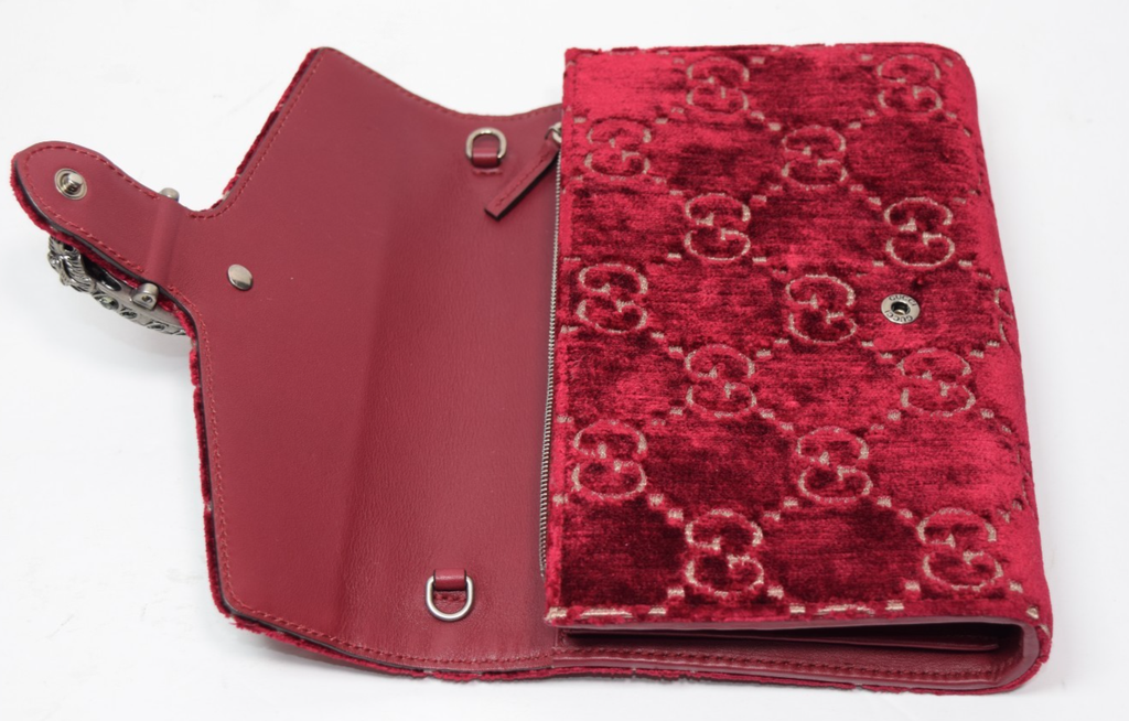 Gucci Dionysus Velvet GG Monogram Chain Wallet Red #11