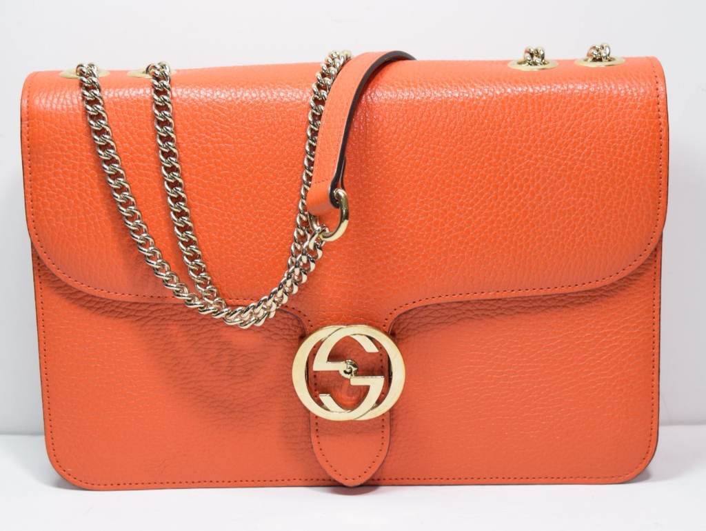Gucci Leather Interlocking G Medium Shoulder Bag in the color Sun Orange #1
