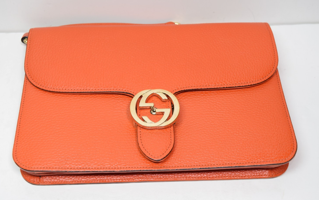 Gucci Leather Interlocking G Medium Shoulder Bag in the color Sun Orange #2