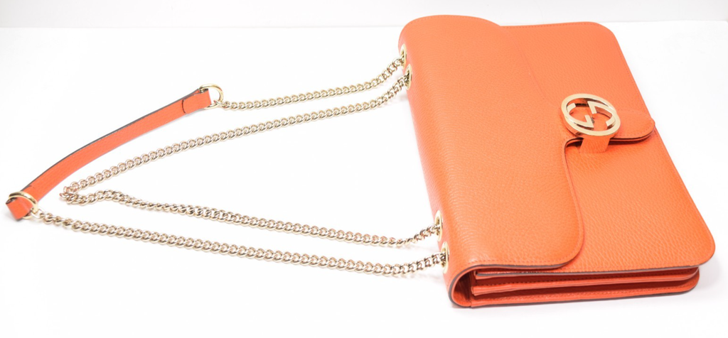 Gucci Leather Interlocking G Medium Shoulder Bag in the color Sun Orange #9