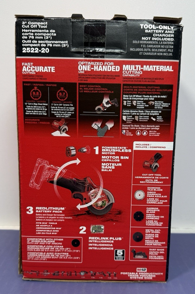 Milwaukee FUEL 2522-20 M12 Compact 3" Cut Off Tool Saw W/ 3 Blades-New Sealed #1