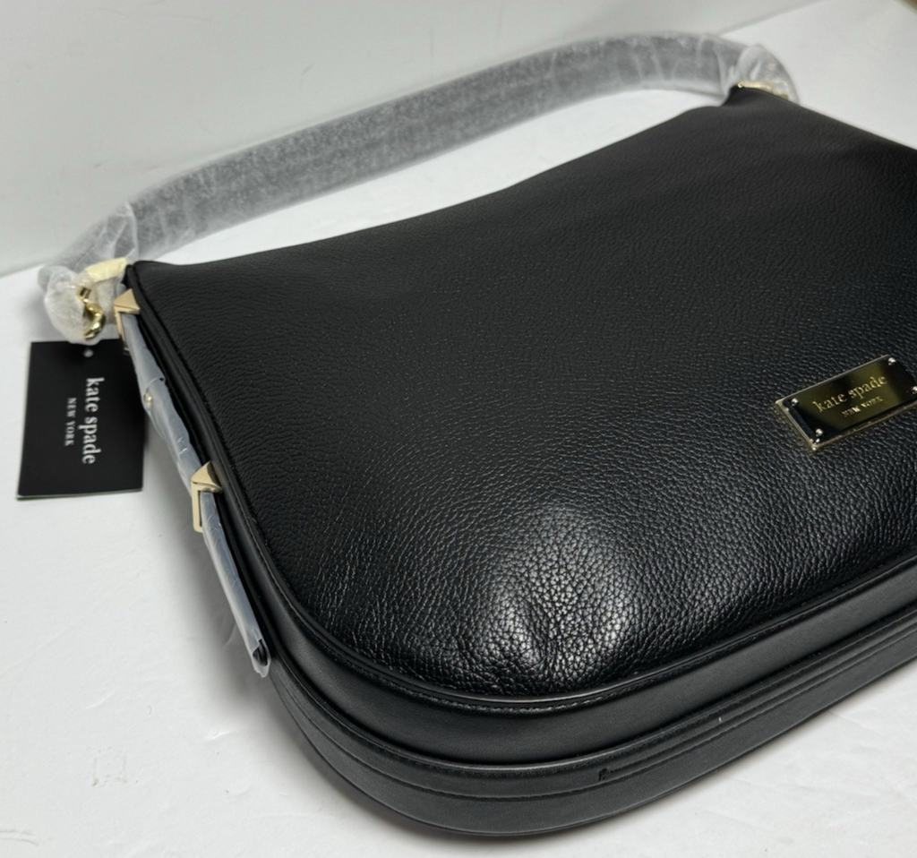 Kate Spade New York Liv Large Hobo Leather Shoulder Bag Black Gold *No strap* #6