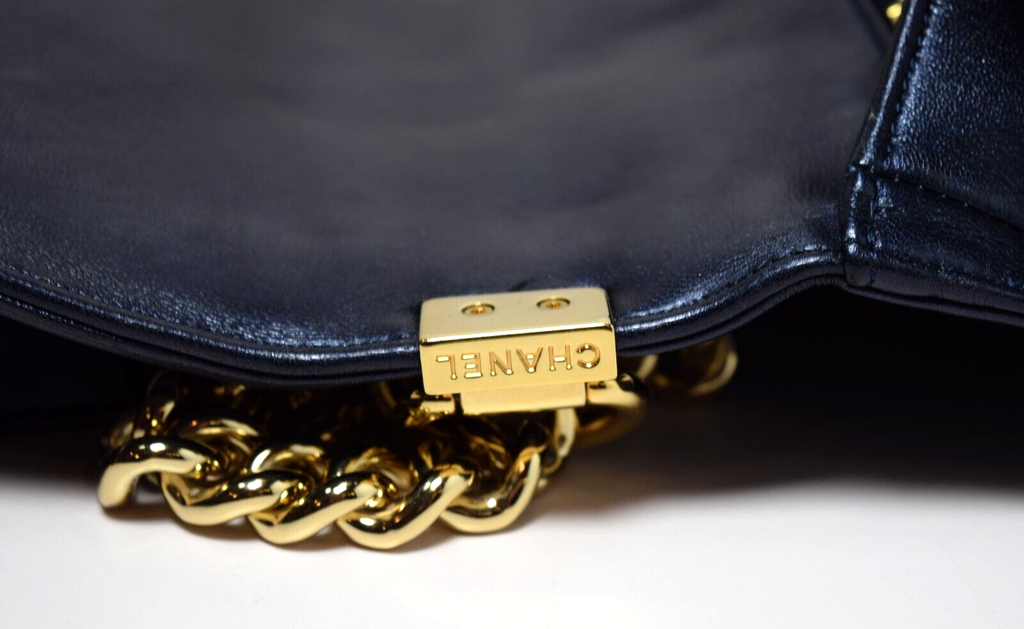 Chanel Boy Flap Bag Cube Embossed Lambskin Large - Blue #16