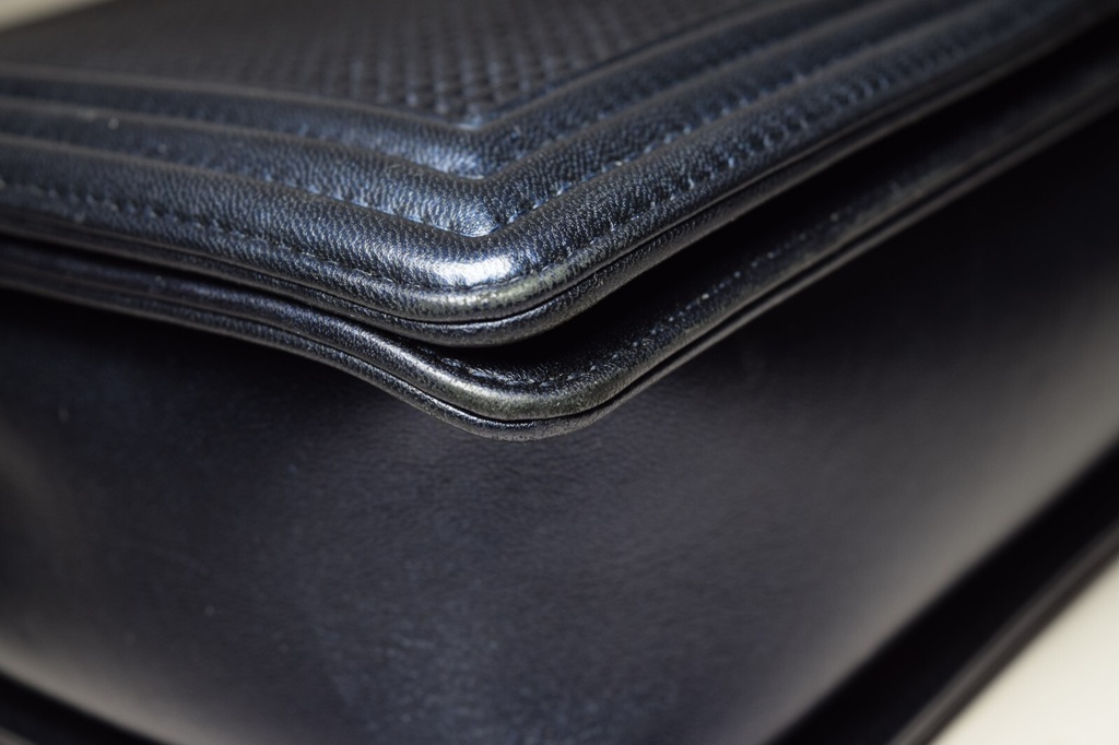 Chanel Boy Flap Bag Cube Embossed Lambskin Large - Blue #19