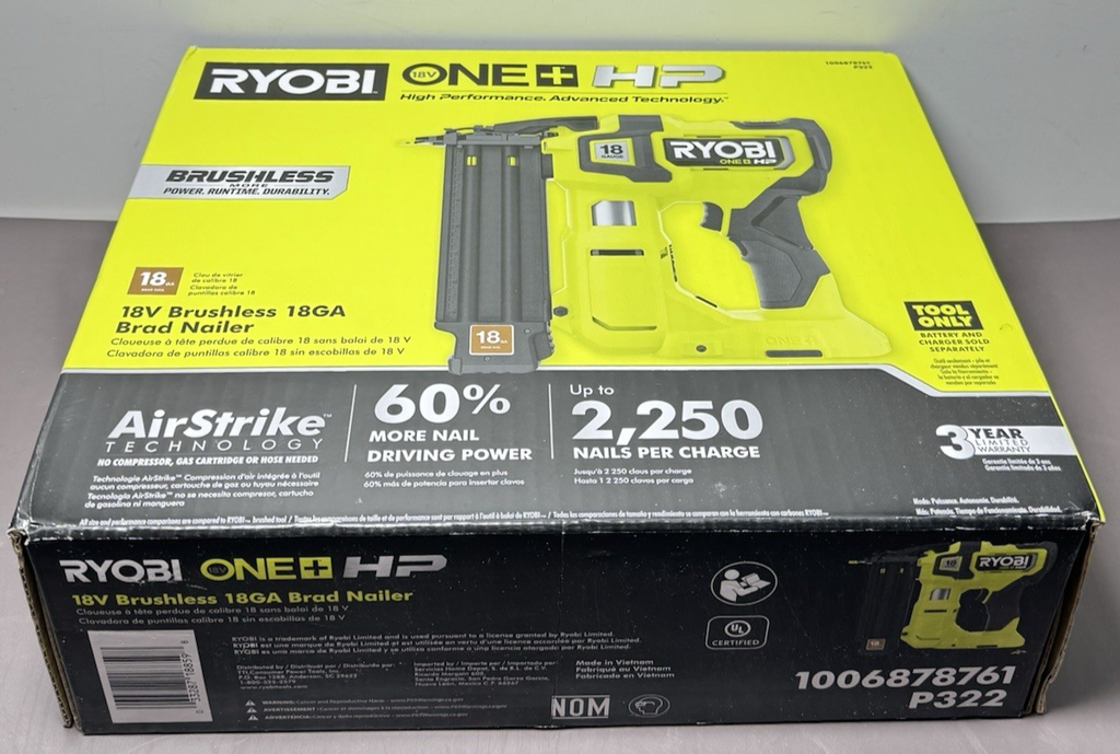 Ryobi ONE+HP 18V AirStrike 18 Gauge Brad Nailer Brushless  Tool Only P322-New #3