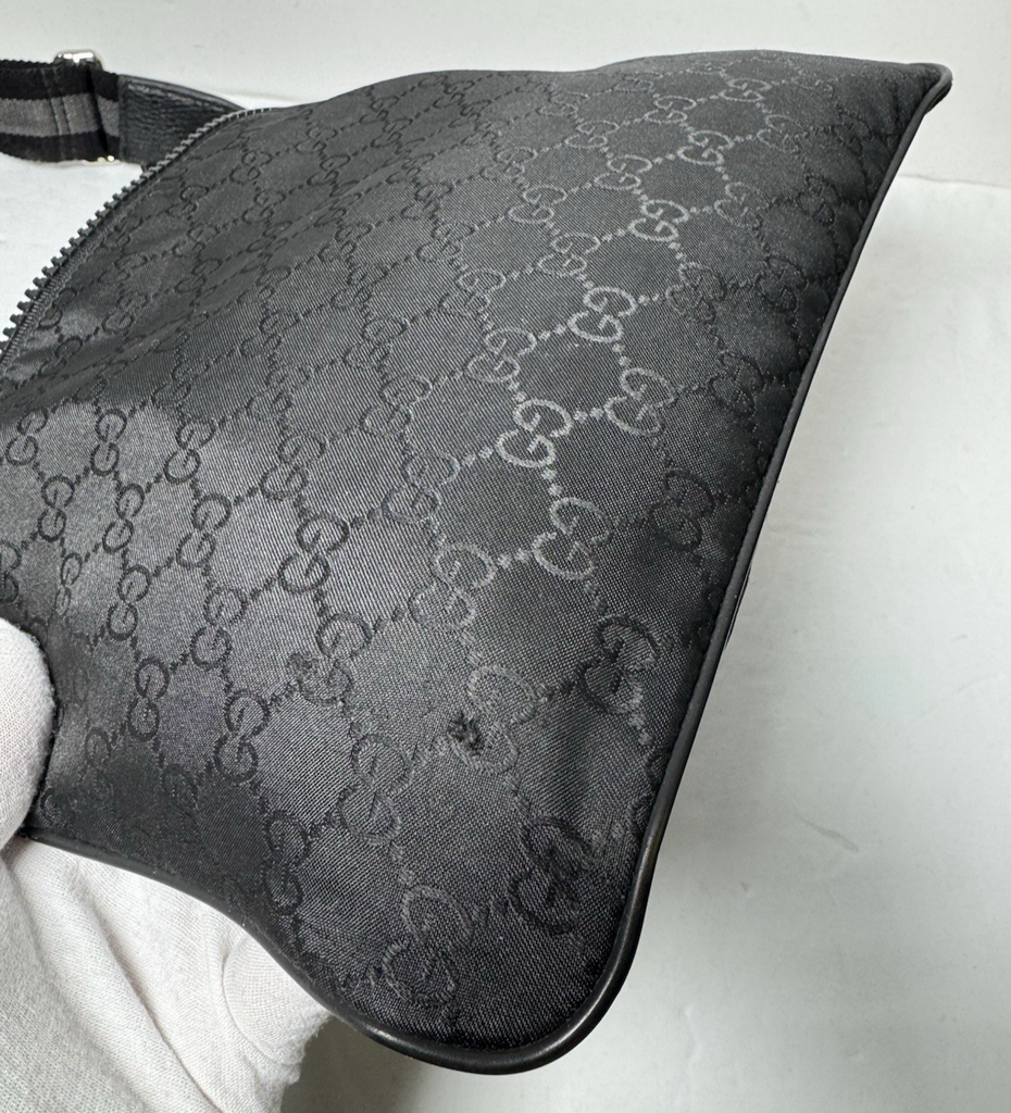 Gucci Unisex GG Guccissima Web Black Canvas Messenger Bag Crossbody #7