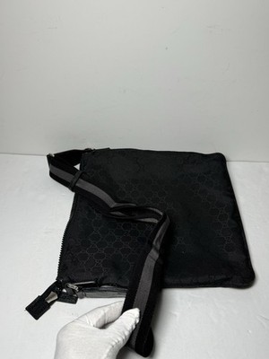 Gucci Unisex GG Guccissima Web Black Canvas Messenger Bag Crossbody #10
