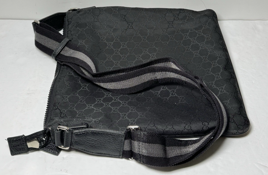 Gucci Unisex GG Guccissima Web Black Canvas Messenger Bag Crossbody #11