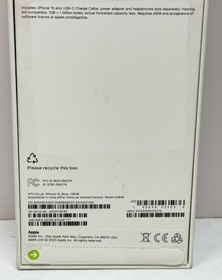 Apple iPhone 15 128GB Unlocked Blue -New Sealed #2