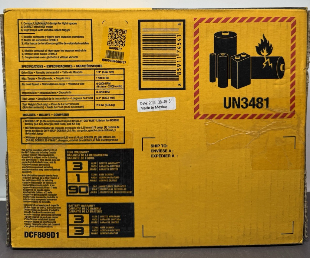 DEWALT DCF809D1 20V Max Brushless 1/4" Impact Driver Kit - New Factory Sealed #1