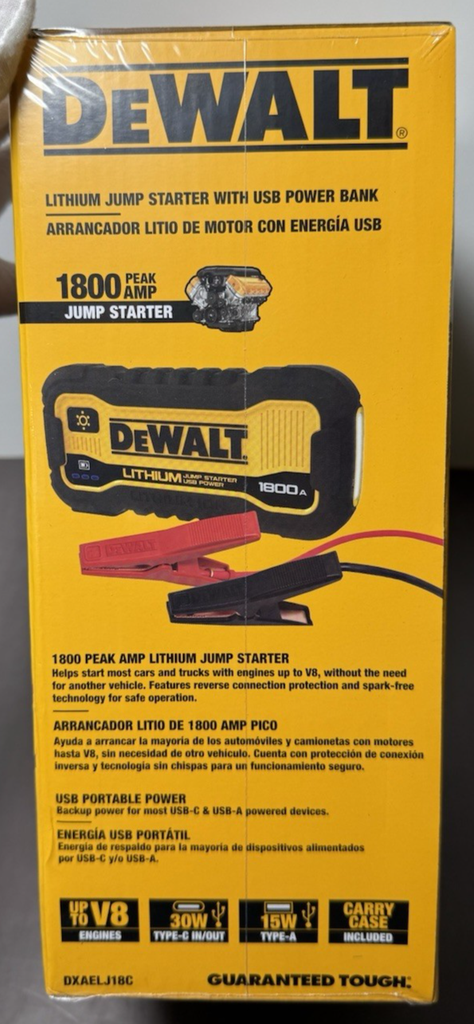 DeWalt DXAELJ18C 1800 Peak Amp Li-Ion Jump Starter with USB Power - Brand New #4