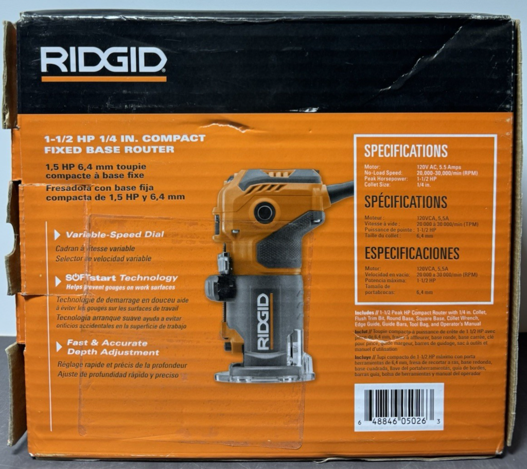 Ridgid 1 1/2 PEAK HP Compact Router Fixed Base  R24012 Corded Router #1