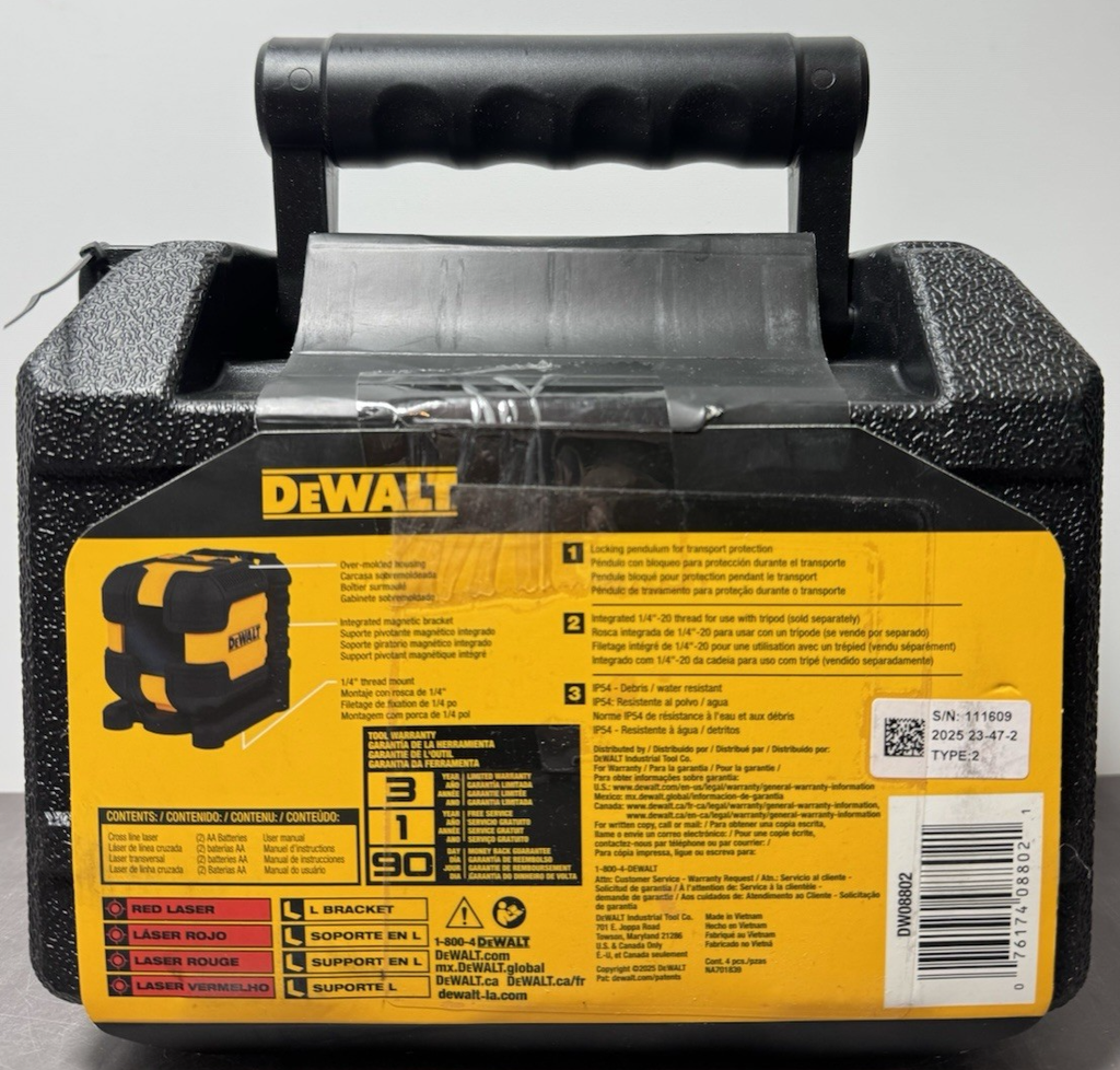 DeWalt DW08802 36' Self-leveling Cross Line Laser Level New w/ Case - Brand New #2