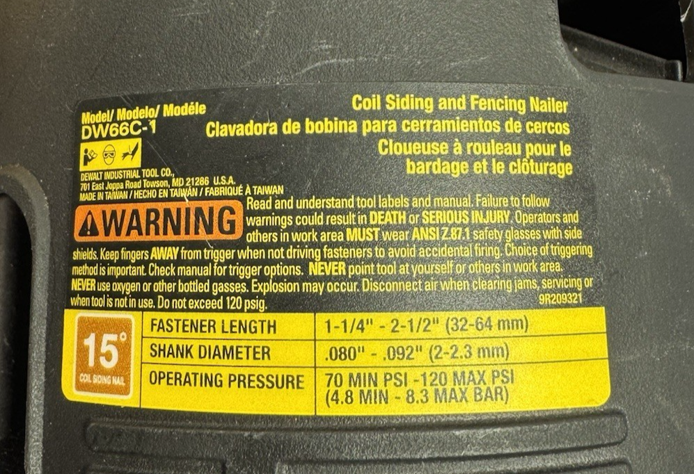 DeWalt DW66C-1  15 Degree Siding Nailer/ DeWalt DWF83PL 21 Degree Framing Nailer #4