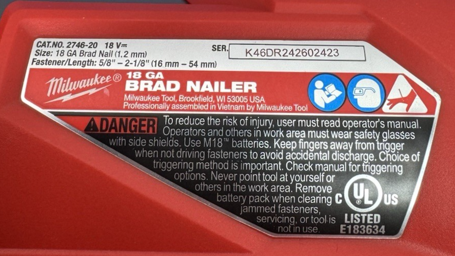 MILWAUKEE M18 FUEL 2746-20 BRAD NAILER 18 GAUGE + 8.0 Ah Battery #3