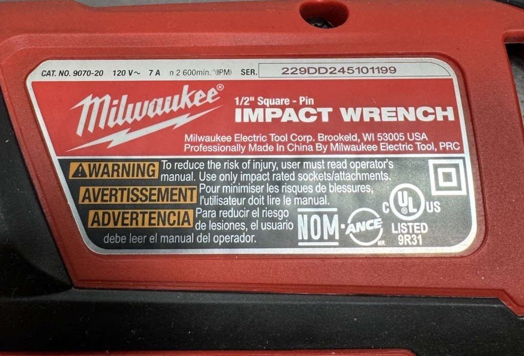 Milwaukee 9070-20 1/2" Impact Wrench-Rocker Switch & Detent Pin Socket Retention #5